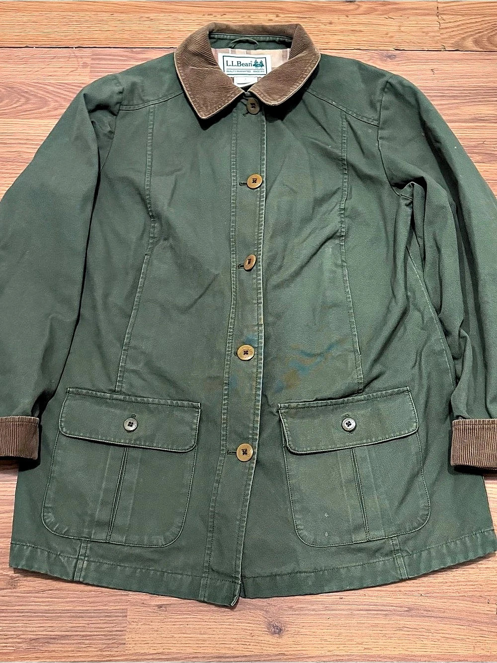 L.L.Bean Field Coat Plaid Lined Corduroy Collar Women'Small Field Coat Plaid
